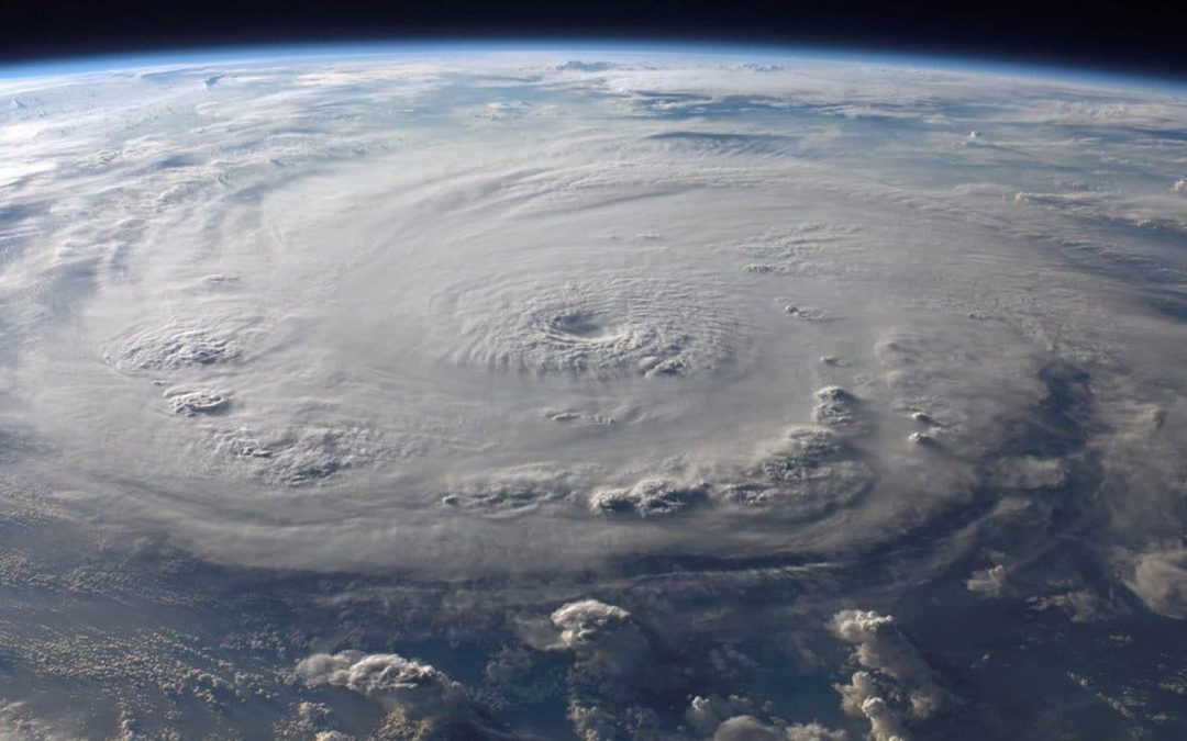 view from space of a hurricane over the ocean on Earth